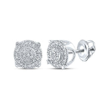 Load image into Gallery viewer, 14kt White Gold Men&#39;s Round Diamond Cluster Earrings - A Dazzling Statement of Style and Elegance - Top View