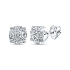 14kt White Gold Men's Round Diamond Cluster Earrings - A Dazzling Statement of Style and Elegance - Top View