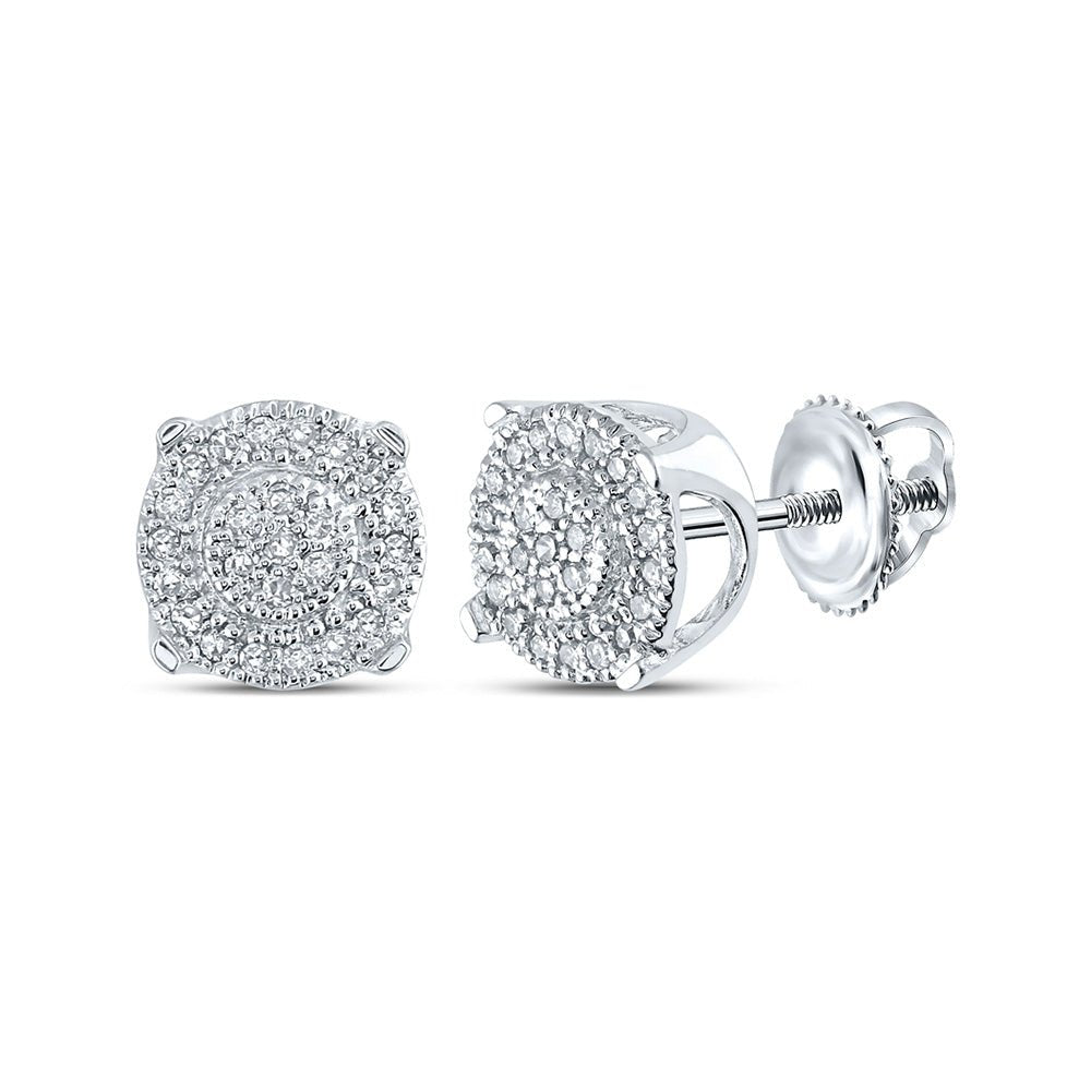 Men's Diamond Earrings | 14kt White Gold Mens Round Diamond Cluster Earrings 1/8 Cttw | Splendid Jewellery GND