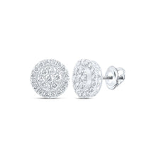 Load image into Gallery viewer, 14kt White Gold Men&#39;s Round Diamond Cluster Earrings - Exquisite Brilliance - Top View