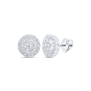 Men's Diamond Earrings | 14kt White Gold Mens Round Diamond Cluster Earrings 3-3/8 Cttw | Splendid Jewellery GND