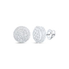 14kt White Gold Men's Round Diamond Cluster Earrings - Captivating Brilliance - Top View