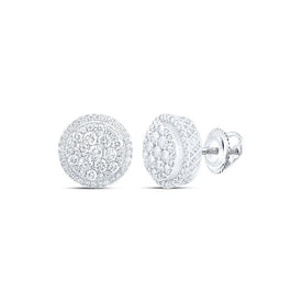 14kt White Gold Men's Round Diamond Cluster Earrings - Captivating Brilliance - Top View