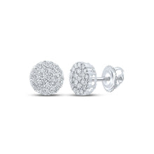 Load image into Gallery viewer, 14kt White Gold Men&#39;s Round Diamond Cluster Earrings - Captivating Brilliance - Top View