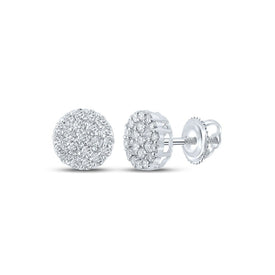 14kt White Gold Men's Round Diamond Cluster Earrings - Captivating Brilliance - Top View