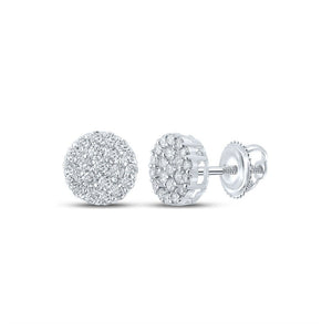Men's Diamond Earrings | 14kt White Gold Mens Round Diamond Cluster Earrings 3/4 Cttw | Splendid Jewellery GND