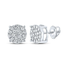 Load image into Gallery viewer, 14kt White Gold Men&#39;s Round Diamond Cluster Earrings: A Dazzling Statement of Style and Sophistication - Top View