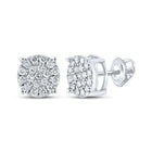 14kt White Gold Men's Round Diamond Cluster Earrings: A Dazzling Statement of Style and Sophistication - Top View