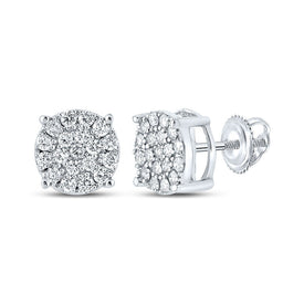 14kt White Gold Men's Round Diamond Cluster Earrings: A Dazzling Statement of Style and Sophistication - Top View