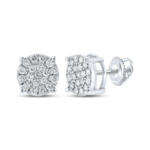 Men's Diamond Earrings | 14kt White Gold Mens Round Diamond Cluster Earrings 3/8 Cttw | Splendid Jewellery GND