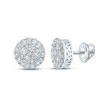 Load image into Gallery viewer, 14kt White Gold Men&#39;s Round Diamond Cluster Earrings - 5/8 Cttw - Top View