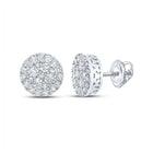 14kt White Gold Men's Round Diamond Cluster Earrings - 5/8 Cttw - Top View