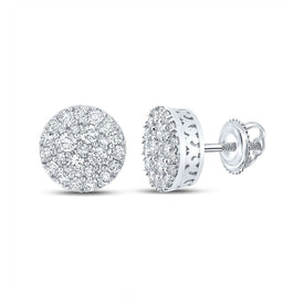 14kt White Gold Men's Round Diamond Cluster Earrings - 5/8 Cttw - Top View