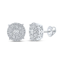 Load image into Gallery viewer, 14kt White Gold Men&#39;s Round Diamond Cluster Earrings - Captivating Brilliance - Top View