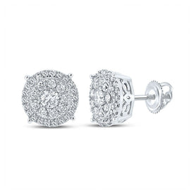 14kt White Gold Men's Round Diamond Cluster Earrings - Captivating Brilliance - Top View