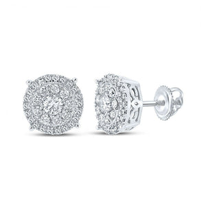Men's Diamond Earrings | 14kt White Gold Mens Round Diamond Cluster Earrings 5/8 Cttw | Splendid Jewellery GND