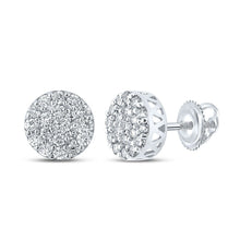 Load image into Gallery viewer, 14kt White Gold Men&#39;s Round Diamond Cluster Earrings - 5/8 Cttw - Top View