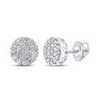 14kt White Gold Men's Round Diamond Cluster Earrings - 5/8 Cttw - Top View