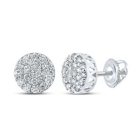 14kt White Gold Men's Round Diamond Cluster Earrings - 5/8 Cttw - Top View