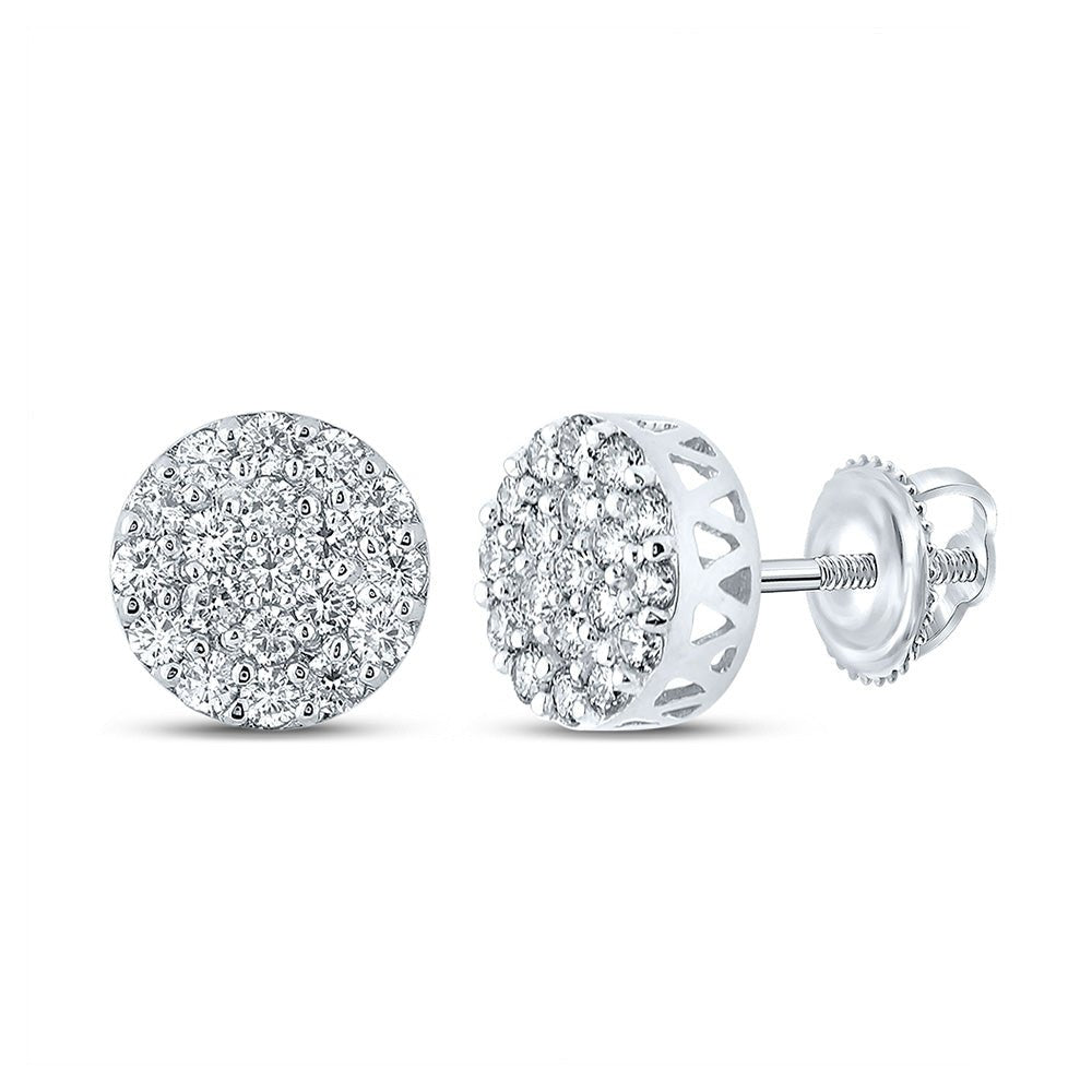 Men's Diamond Earrings | 14kt White Gold Mens Round Diamond Cluster Earrings 5/8 Cttw | Splendid Jewellery GND
