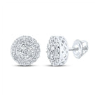 14kt White Gold Men's Round Diamond Cluster Earrings - 7/8 Ct.t.w. - Exquisite Brilliance - Top View