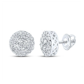 14kt White Gold Men's Round Diamond Cluster Earrings - 7/8 Ct.t.w. - Exquisite Brilliance - Top View