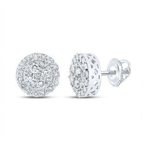 Men's Diamond Earrings | 14kt White Gold Mens Round Diamond Cluster Earrings 7/8 Cttw | Splendid Jewellery GND