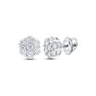 14kt White Gold Men's Round Diamond Flower Cluster Earrings - 1 Cttw - Top View