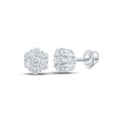 14kt White Gold Men's Round Diamond Flower Cluster Earrings - 1/2 Cttw - Top View