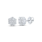 14kt White Gold Men's Round Diamond Flower Cluster Earrings - 1/4 Cttw - Top View