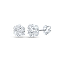 Load image into Gallery viewer, 14kt White Gold Men&#39;s Round Diamond Flower Cluster Earrings - A Captivating Statement of Masculine Elegance - Top View