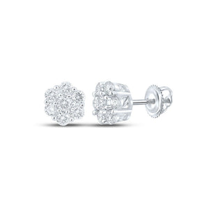 Men's Diamond Earrings | 14kt White Gold Mens Round Diamond Flower Cluster Earrings 3/4 Cttw | Splendid Jewellery GND