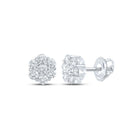 Dazzling 14kt White Gold Men's Round Diamond Flower Cluster Earrings 5/8 Cttw - Top View