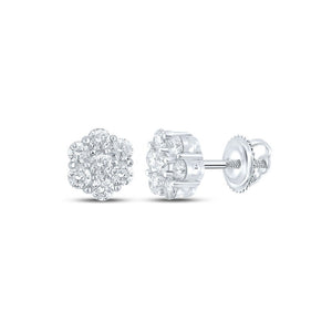 Men's Diamond Earrings | 14kt White Gold Mens Round Diamond Flower Cluster Earrings 5/8 Cttw | Splendid Jewellery GND