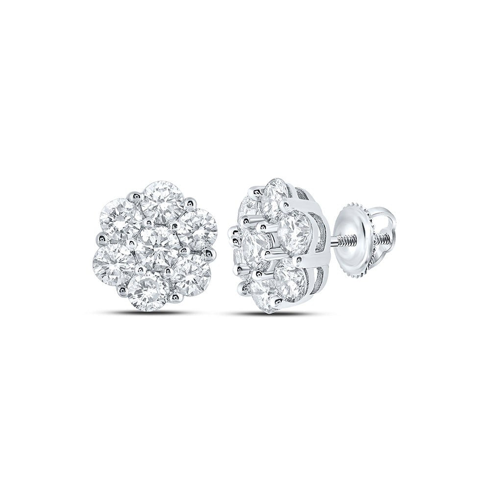 Men's Diamond Earrings | 14kt White Gold Mens Round Diamond Flower Cluster Earrings 7/8 Cttw | Splendid Jewellery GND