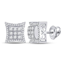 Load image into Gallery viewer, 14kt White Gold Men&#39;s Round Diamond Kite Square Earrings - 5/8 Cttw - Top View