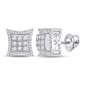 14kt White Gold Men's Round Diamond Kite Square Earrings - 5/8 Cttw - Top View