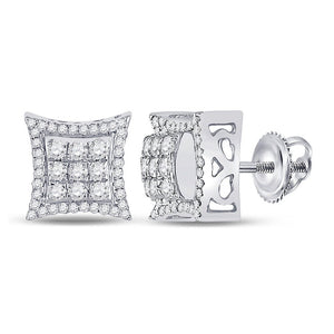 Men's Diamond Earrings | 14kt White Gold Mens Round Diamond Kite Square Earrings 5/8 Cttw | Splendid Jewellery GND