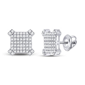 14kt White Gold Square Diamond Earrings - Exquisite Men's Jewelry - Top View