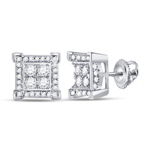 Load image into Gallery viewer, 14kt White Gold Men&#39;s Square Diamond Earrings - 1/3 Cttw - Top View
