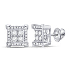 14kt White Gold Men's Square Diamond Earrings - 1/3 Cttw - Top View