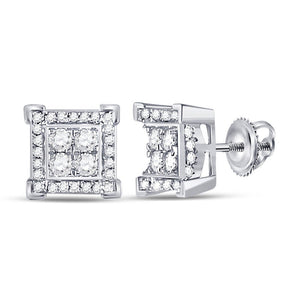 Men's Diamond Earrings | 14kt White Gold Mens Round Diamond Square Earrings 1/3 Cttw | Splendid Jewellery GND