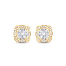 Load image into Gallery viewer, 14kt Yellow Gold Baguette Diamond Circle Cluster Earrings for Men - 3/4 Cttw - Side View