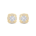 14kt Yellow Gold Baguette Diamond Circle Cluster Earrings for Men - 3/4 Cttw - Side View