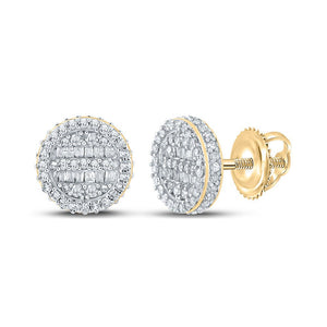 Men's Diamond Earrings | 14kt Yellow Gold Mens Baguette Diamond Circle Earrings 1/2 Cttw | Splendid Jewellery GND