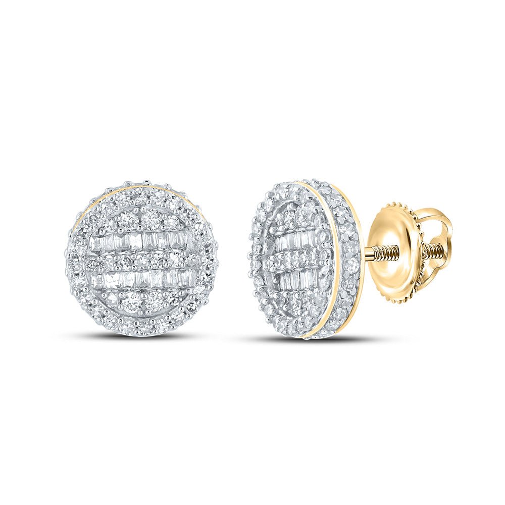 Men's Diamond Earrings | 14kt Yellow Gold Mens Baguette Diamond Circle Earrings 3/4 Cttw | Splendid Jewellery GND