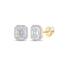 Load image into Gallery viewer, 14kt Yellow Gold Baguette and Round Diamond Cluster Earrings for Men - 1/2 Cttw - Top View