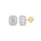 14kt Yellow Gold Baguette and Round Diamond Cluster Earrings for Men - 1/2 Cttw - Top View