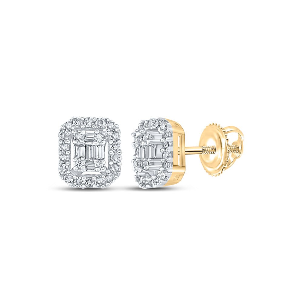Men's Diamond Earrings | 14kt Yellow Gold Mens Baguette Diamond Cluster Earrings 1/4 Cttw | Splendid Jewellery GND