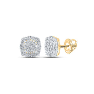 Men's Diamond Earrings | 14kt Yellow Gold Mens Baguette Diamond Cluster Earrings 3/4 Cttw | Splendid Jewellery GND